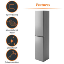 Plum&clay Marvel Gloss Light Grey Wall Hung Bathroom Tall Storage Unit - thumbnail 6