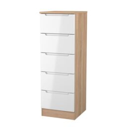 Messina Ready Assembled Gloss & Matt White & Oak 5 Drawer Bedside Chest (H)1067mm (W)370mm (D)390mm - thumbnail 2
