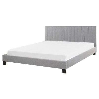 Beliani Bed Fabric Poitiers 160 X 200 Cm (Eu King Size) Light Grey - image 1