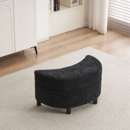 Abrihome Chenille Swivel Armchair With 3 Back Cushion Pillow Ottoman Crescent Stool, Black  - thumbnail 2
