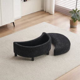 Abrihome Chenille Swivel Armchair With 3 Back Cushion Pillow Ottoman Crescent Stool, Black  - thumbnail 7