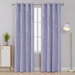 Deconovo Eyelet Blackout Curtains Thermal Silver Wave Line Foil Printed Curtains For Livingroom 46 X 90 Inch Light Purple 2 Panels - thumbnail 1
