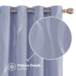Deconovo Eyelet Blackout Curtains Thermal Silver Wave Line Foil Printed Curtains For Livingroom 46 X 90 Inch Light Purple 2 Panels - thumbnail 2
