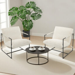 Modern Minimalist Accent Armchair, Oversized Linen & Corduroy Lounge Chair With Metal Frame, Corduroy, Beige - thumbnail 4