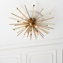 Glass Shard Prism Flush Ceiling Light - Decorative Antique Brass Metalwork - thumbnail 4