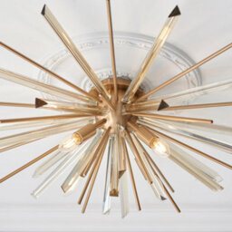 Glass Shard Prism Flush Ceiling Light - Decorative Antique Brass Metalwork - thumbnail 5