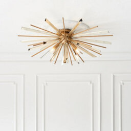Glass Shard Prism Flush Ceiling Light - Decorative Antique Brass Metalwork - thumbnail 3