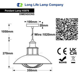 Long Life Lamps Company Industrial Ceiling Rustic Pendant Light Caged Lamp Shade Nautical Lantern H3076 - thumbnail 2