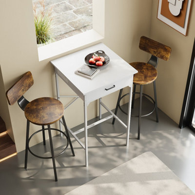 Living And Home White Wooden Bar Table With Drawer - image 1