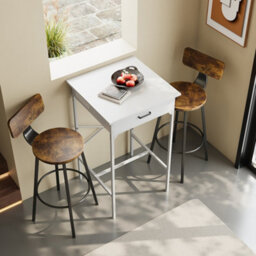 Living And Home White Wooden Bar Table With Drawer