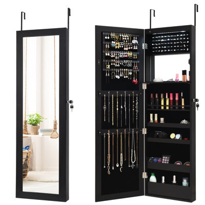 Costway Wall-Mounted Jewelry Storage Cabinet Door Hanging Jewelry Armoire W/ Full Mirror - image 1