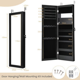 Costway Wall-Mounted Jewelry Storage Cabinet Door Hanging Jewelry Armoire W/ Full Mirror - thumbnail 2