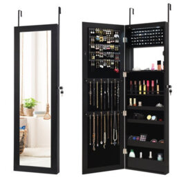 Costway Wall-Mounted Jewelry Storage Cabinet Door Hanging Jewelry Armoire W/ Full Mirror - thumbnail 1