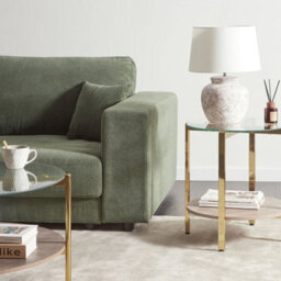 Wyld And Coco Round Gold Side Table With Tempered Glass Top And Wood-Knot Shelf, 50 Cm Diameter - thumbnail 2