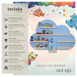 Tectake Wall Shelf 'cloud' - Child-Friendly Cloud Design, Fits 28 Figurines, Magnetic Strips, With Integrated Cable Management  - Blue - thumbnail 2