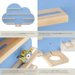 Tectake Wall Shelf 'cloud' - Child-Friendly Cloud Design, Fits 28 Figurines, Magnetic Strips, With Integrated Cable Management  - Blue - thumbnail 5