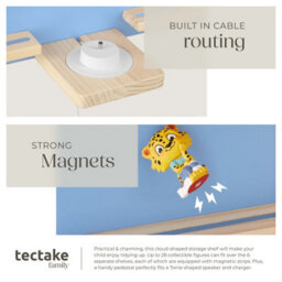 Tectake Wall Shelf 'cloud' - Child-Friendly Cloud Design, Fits 28 Figurines, Magnetic Strips, With Integrated Cable Management  - Blue - thumbnail 4