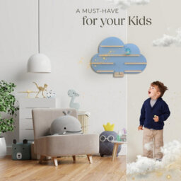 Tectake Wall Shelf 'cloud' - Child-Friendly Cloud Design, Fits 28 Figurines, Magnetic Strips, With Integrated Cable Management  - Blue - thumbnail 8