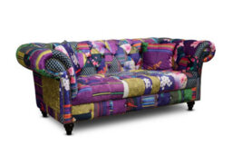 Multicoloured Patchwork Fabric 3 + 2 Seater Chesterfield Sofa Set For Living Room Portofino - thumbnail 3