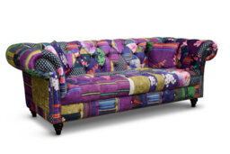 Multicoloured Patchwork Fabric 3 + 2 Seater Chesterfield Sofa Set For Living Room Portofino - thumbnail 4