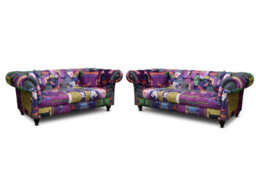 Multicoloured Patchwork Fabric 3 + 2 Seater Chesterfield Sofa Set For Living Room Portofino - thumbnail 2