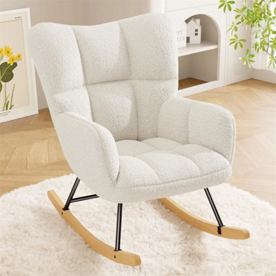 Beige High Back Rocking Armchair Nursing Lounge Chair For Bedroom - image 1