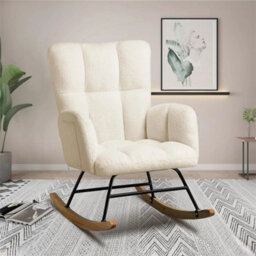 Beige High Back Rocking Armchair Nursing Lounge Chair For Bedroom - thumbnail 4