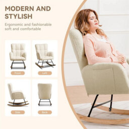 Beige High Back Rocking Armchair Nursing Lounge Chair For Bedroom - thumbnail 6