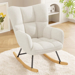 Beige High Back Rocking Armchair Nursing Lounge Chair For Bedroom - thumbnail 1