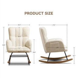 Beige High Back Rocking Armchair Nursing Lounge Chair For Bedroom - thumbnail 2