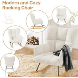Beige High Back Rocking Armchair Nursing Lounge Chair For Bedroom - thumbnail 3