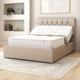 Aspire Olivier Electric Adjustable Bed Upholstered With Pocket Sprung Mattress Uk Made, Eire Linen Natural, Size Superking - thumbnail 1