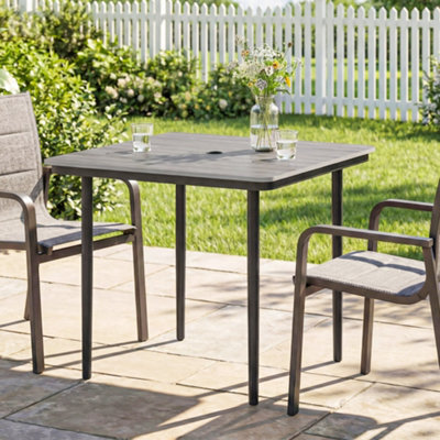 Outsunny Garden Dining Table, Outdoor Table With Umbrella Hole, Light Grey - image 1