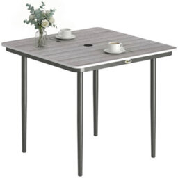 Outsunny Garden Dining Table, Outdoor Table With Umbrella Hole, Light Grey - thumbnail 2