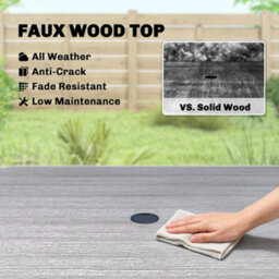 Outsunny Garden Dining Table, Outdoor Table With Umbrella Hole, Light Grey - thumbnail 6