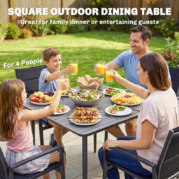 Outsunny Garden Dining Table, Outdoor Table With Umbrella Hole, Light Grey - thumbnail 4