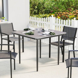 Outsunny Garden Dining Table, Outdoor Table With Umbrella Hole, Light Grey - thumbnail 9