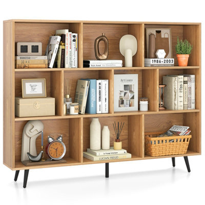 Gainoom 10-Cube Natural Bookcase 140 Cm Mid Century Modern Storage Organizer - image 1