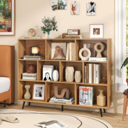 Gainoom 10-Cube Natural Bookcase 140 Cm Mid Century Modern Storage Organizer - thumbnail 8