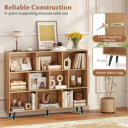Gainoom 10-Cube Natural Bookcase 140 Cm Mid Century Modern Storage Organizer - thumbnail 5