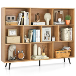 Gainoom 10-Cube Natural Bookcase 140 Cm Mid Century Modern Storage Organizer