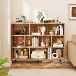Gainoom 10-Cube Natural Bookcase 140 Cm Mid Century Modern Storage Organizer - thumbnail 3
