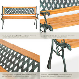 Tectake Garden Bench Tamara - 2-Seater, Weatherproof, 128 X 51 X 73 Cm - Brown - thumbnail 5