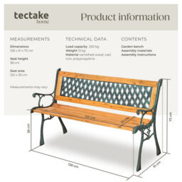 Tectake Garden Bench Tamara - 2-Seater, Weatherproof, 128 X 51 X 73 Cm - Brown - thumbnail 6