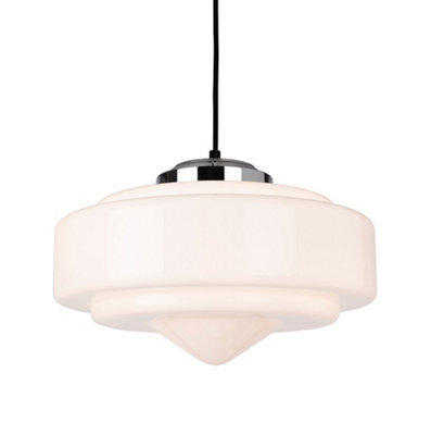 Luminosa Lighting Luminosa Art Deco Pendant Light Chrome With Opal White Glass