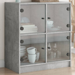 Berkfield Side Cabinet With Glass Doors Concrete Grey 68X37X75.5 Cm