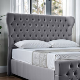 UKBEDFURNITURE Isabella Grey Slatted Base Upholstered Gas Lift Ottoman Storage Bed With 10 Inch Orthopedic Mattres - 48 Inch Headboard - thumbnail 2