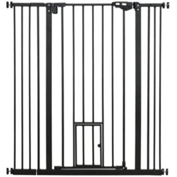 Pawhut Extra Tall Dog Gate With Cat Door Auto Close For Stairs 74-101 Cm Wide - thumbnail 2