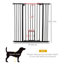 Pawhut Extra Tall Dog Gate With Cat Door Auto Close For Stairs 74-101 Cm Wide - thumbnail 3