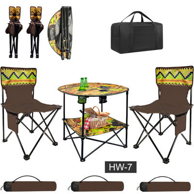 Crystals 3Pc Camping Table & Folding Chair Set  Outdoor Fishing Seats With Cup Holders - image 1
